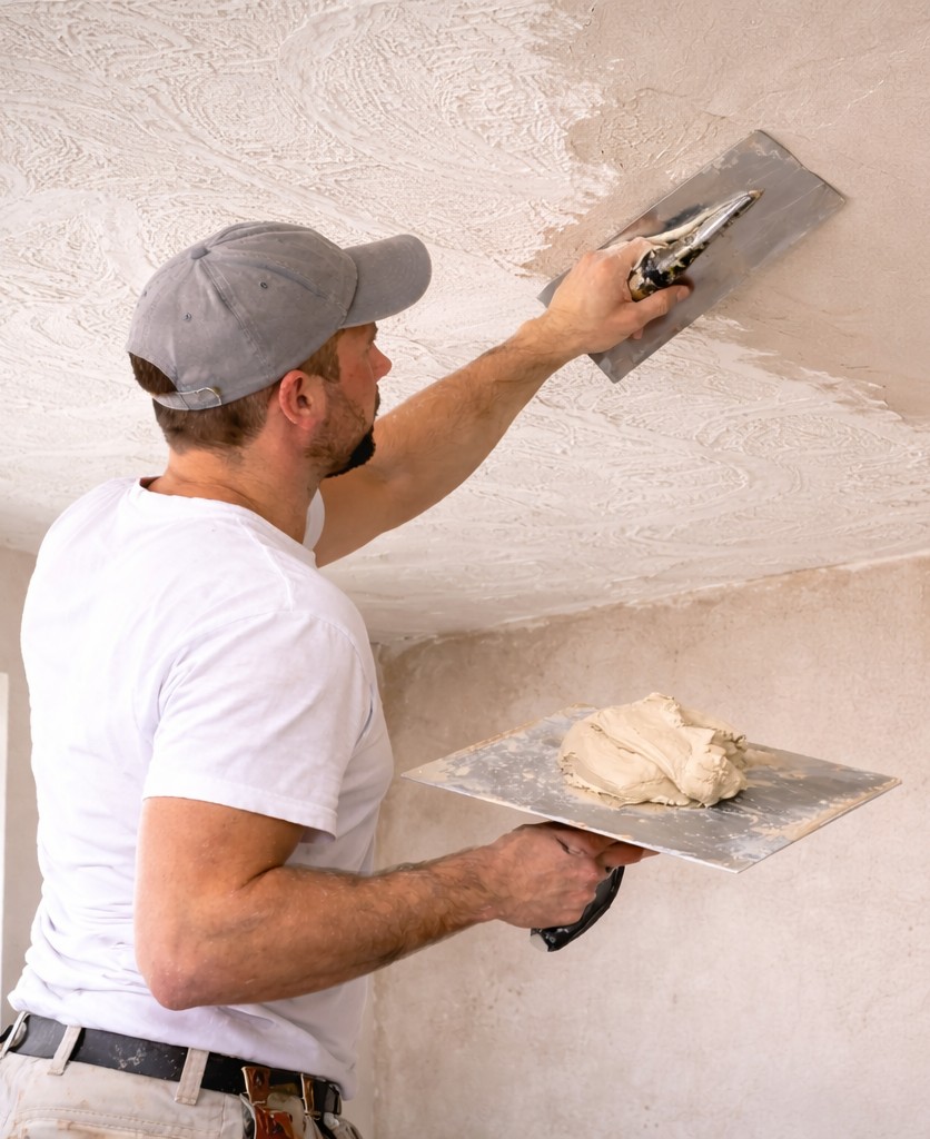 Stevenage Plasterers, Hertfordshire. Services: Ceilings & Artex Covering. Modernise old ceilings by skimming over artex and leaving a fresh, flat finish.